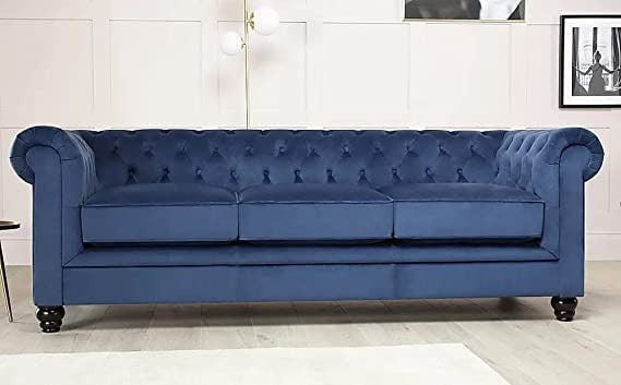 Chesterfield Sofa Set: Solid Wood Fabric 3 Seater Sofa Set