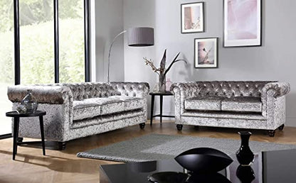 Chesterfield Sofa Set: Solid Wood Fabric 3 Seater Sofa Set