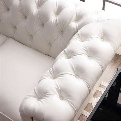 Chesterfield Sofa Set: White Leatherette 3 Seater Sofa Set