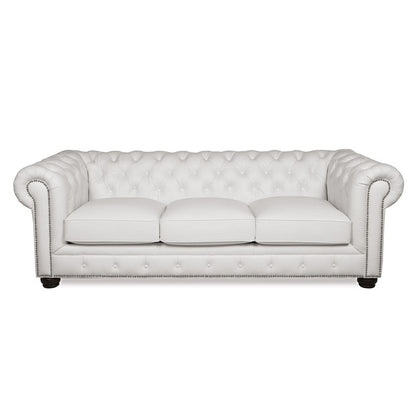 Chesterfield Sofa Set: White Leatherette 3 Seater Sofa Set