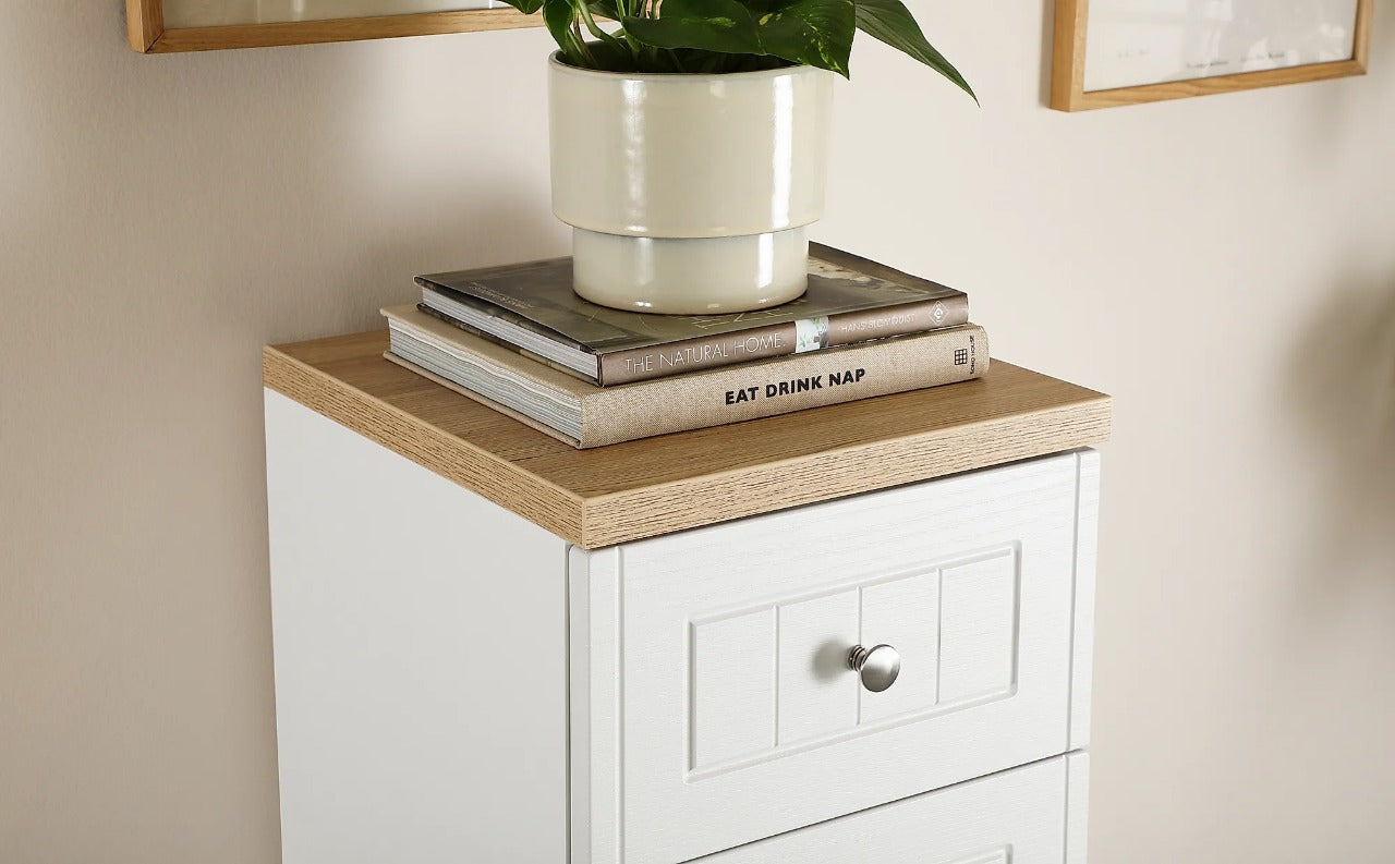 Chest of Drawers: Oak Tall Narrow 5 Drawer Chest of Drawers
