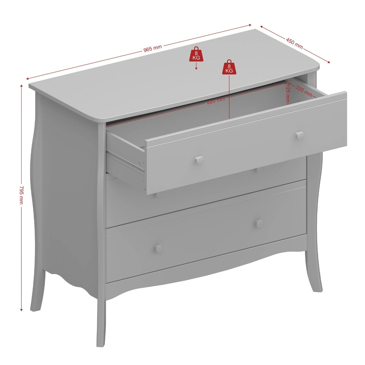 Chest of Drawers White 3 Drawer