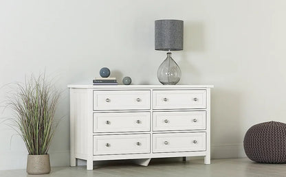  Chest of Drawers: White Wide 6 Drawer Chest of Drawers