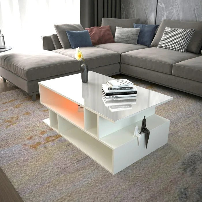 Coffee Table: Floor Shelf Coffee Table with Storage