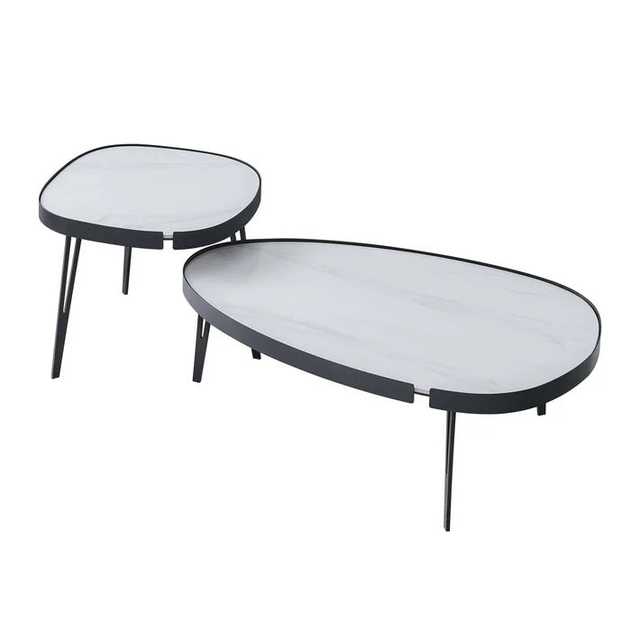 Coffee Table Set: 2 Piece Stone Coffee Table Set