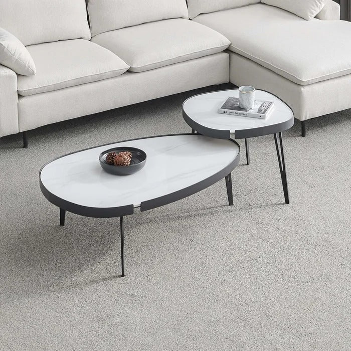 Coffee Table Set: 2 Piece Stone Coffee Table Set