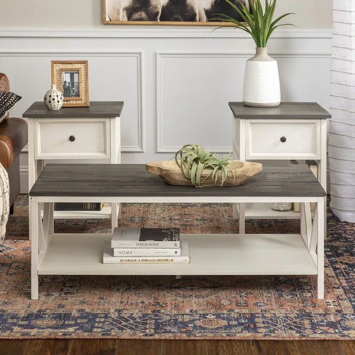 Coffee Table Set: 3 Piece White Coffee Table Set