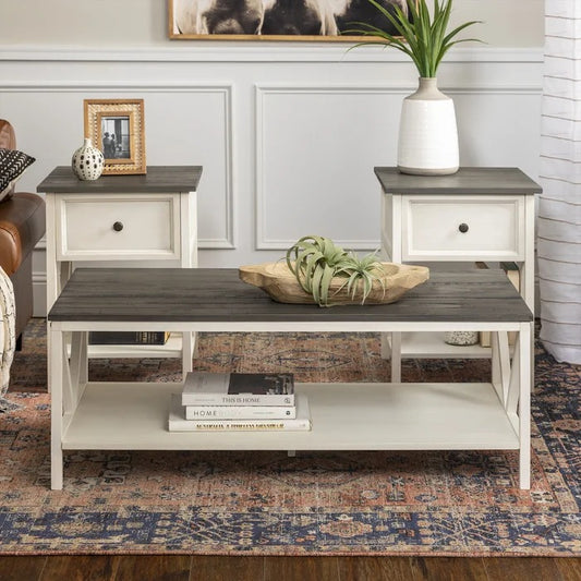 Coffee Table Set: 3 Piece White Coffee Table Set