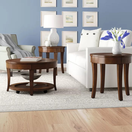 Coffee Table Set: Mahogany Finish 3 Piece Coffee Table Set