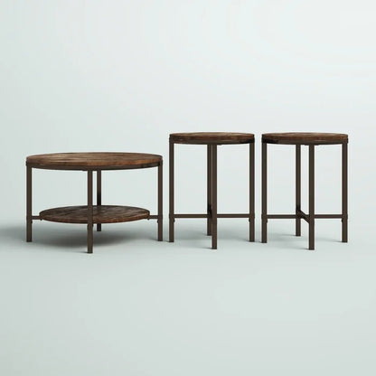 Coffee Table Set: Round Wooden 3 Piece Coffee Table Set