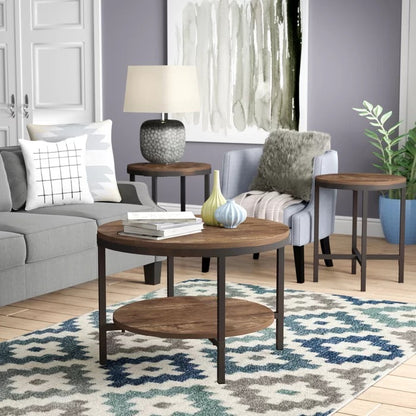 Coffee Table Set: Round Wooden 3 Piece Coffee Table Set