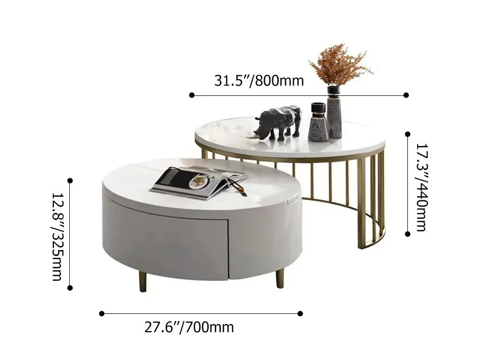 Coffee Table Set : White&Walnut Round Coffee Table With Storage Set Of 2