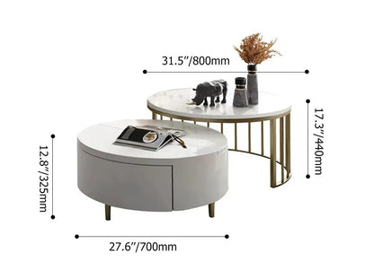 Coffee Table Set : White&Walnut Round Coffee Table With Storage Set Of 2