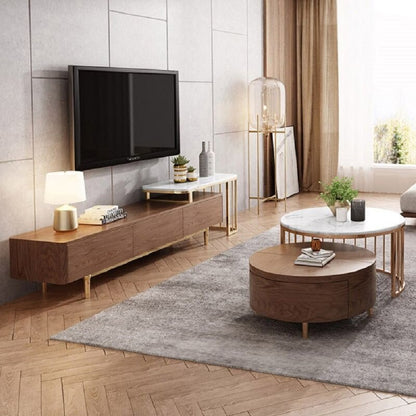 Coffee Table Set : White&Walnut Round Coffee Table With Storage Set Of 2