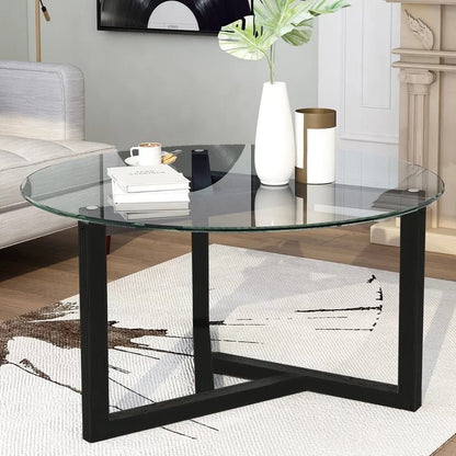 Coffee Table: Solid Wood & Glass Frame Coffee Table