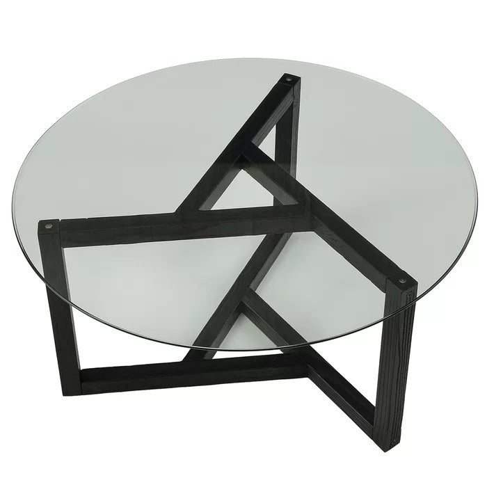 Coffee Table: Solid Wood & Glass Frame Coffee Table