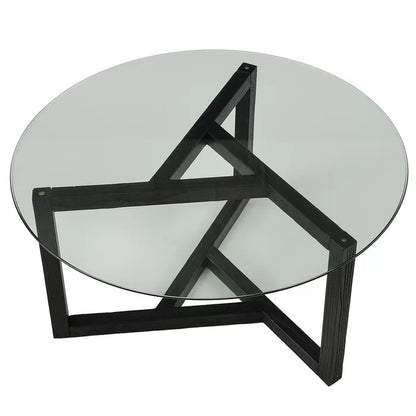 Coffee Table: Solid Wood & Glass Frame Coffee Table