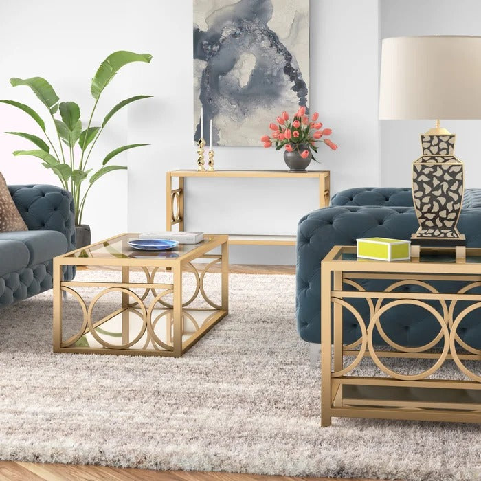 Coffee Table set: Glass 3 Piece Coffee Table Set