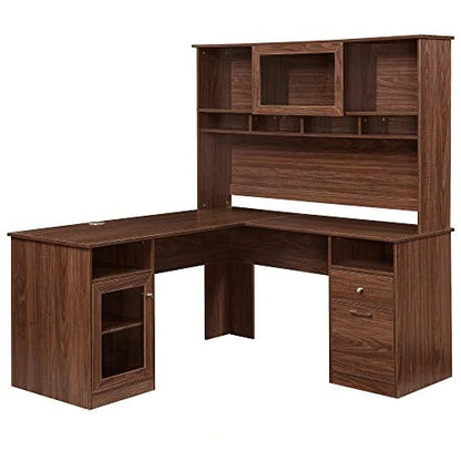 Computer Desk Gleaming Brown Efficacious and Expensive L-Shaped Desk With Hutch And Glass Doors & Laptop Table
