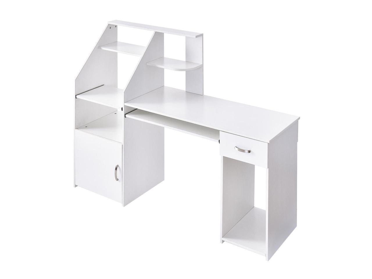 Computer Desk: Multi Functional White Shining Computer Desk With Extra Storage & Laptop Table