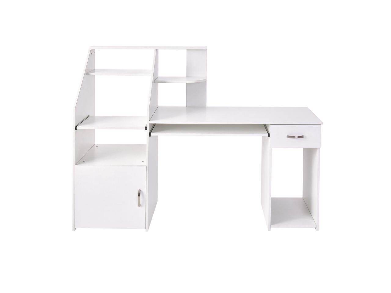 Computer Desk: Multi Functional White Shining Computer Desk With Extra Storage & Laptop Table