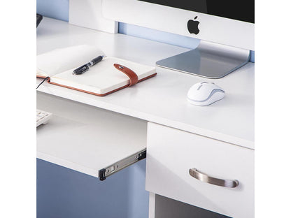 Computer Desk: Multi Functional White Shining Computer Desk With Extra Storage & Laptop Table