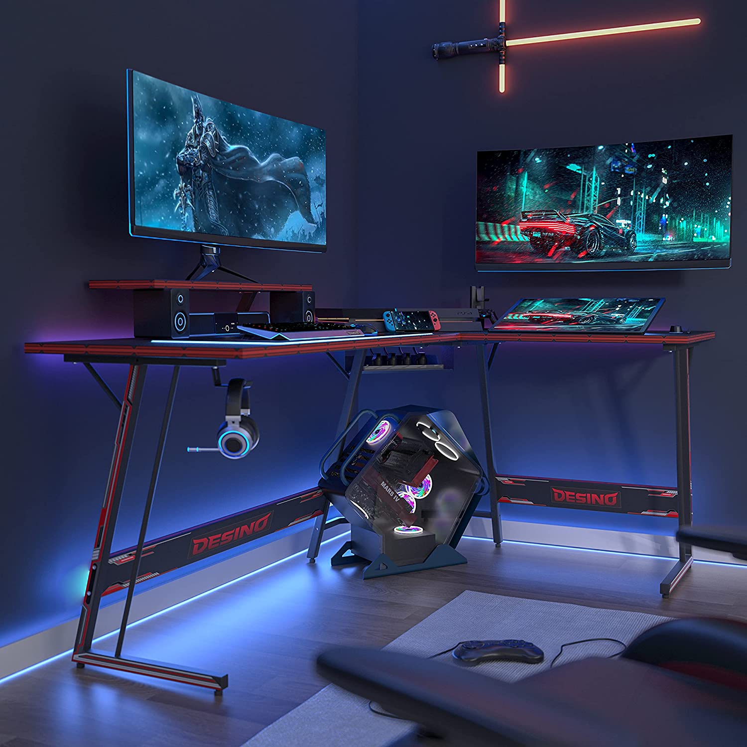 Computer Table: Corner Desk PC Writing Table Gamer Workstation for Home Office, 