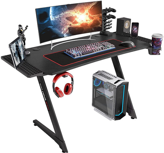 Computer Table Home Office with Cup Holder and Headphone Hook (Jet Black) 