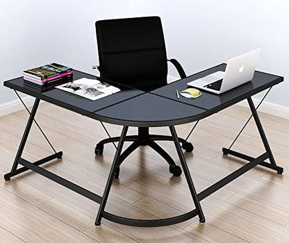 Computer Table : L-Shape Corner Studio Table, Computer Table Black, Glass Top