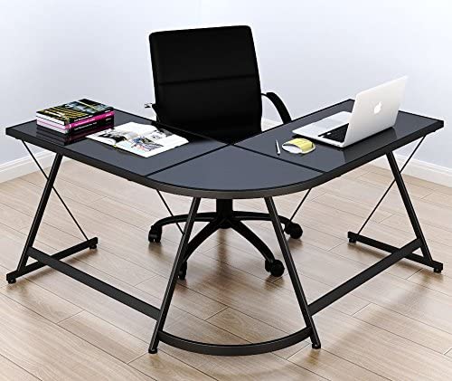 Computer Table : L-Shape Corner Studio Table, Computer Table Black, Glass Top
