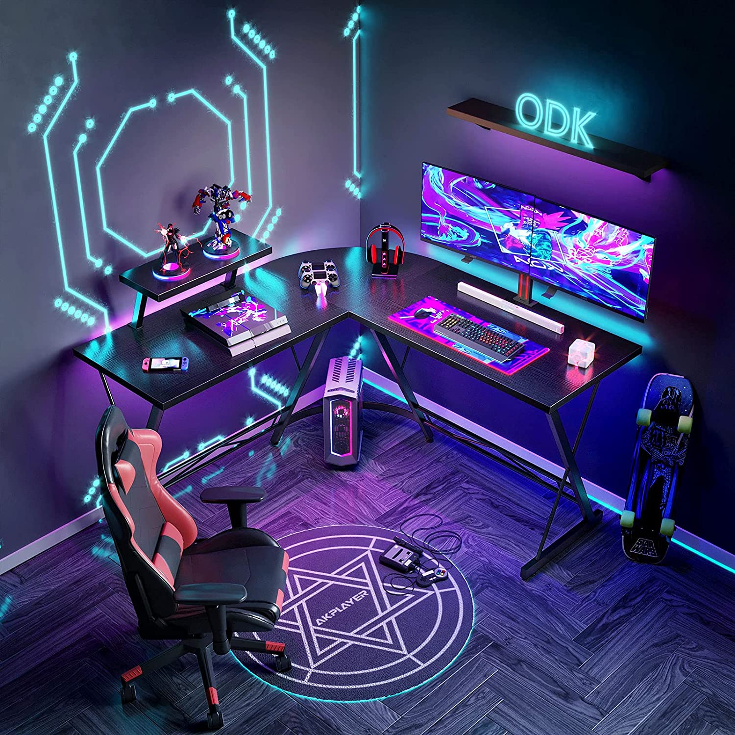Computer Table : L Shaped Gaming Desk, Home Office Desk with Round Corner Computer table