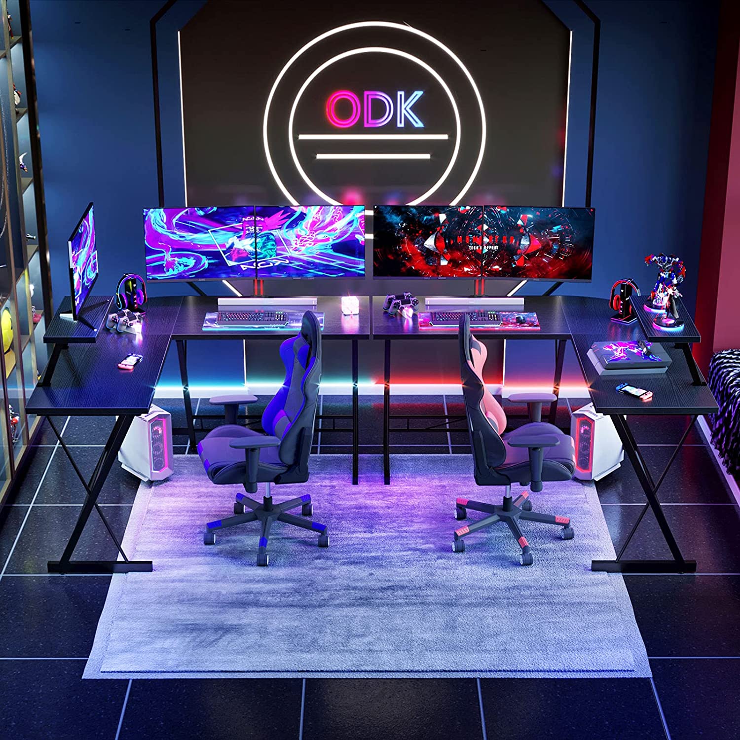 Computer Table : L Shaped Gaming Desk, Home Office Desk with Round Corner Computer table