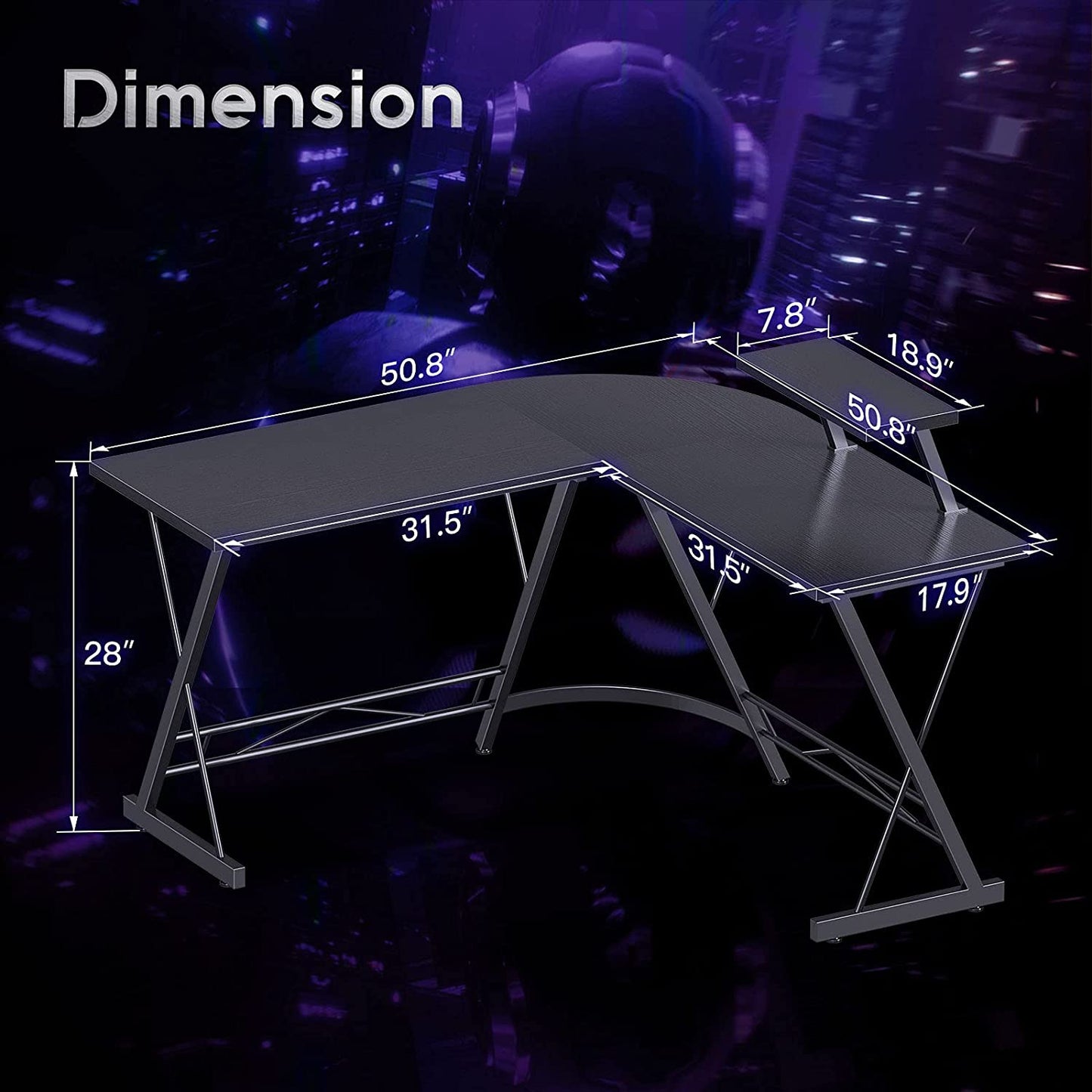 Computer Table : L Shaped Gaming Desk, Home Office Desk with Round Corner Computer table