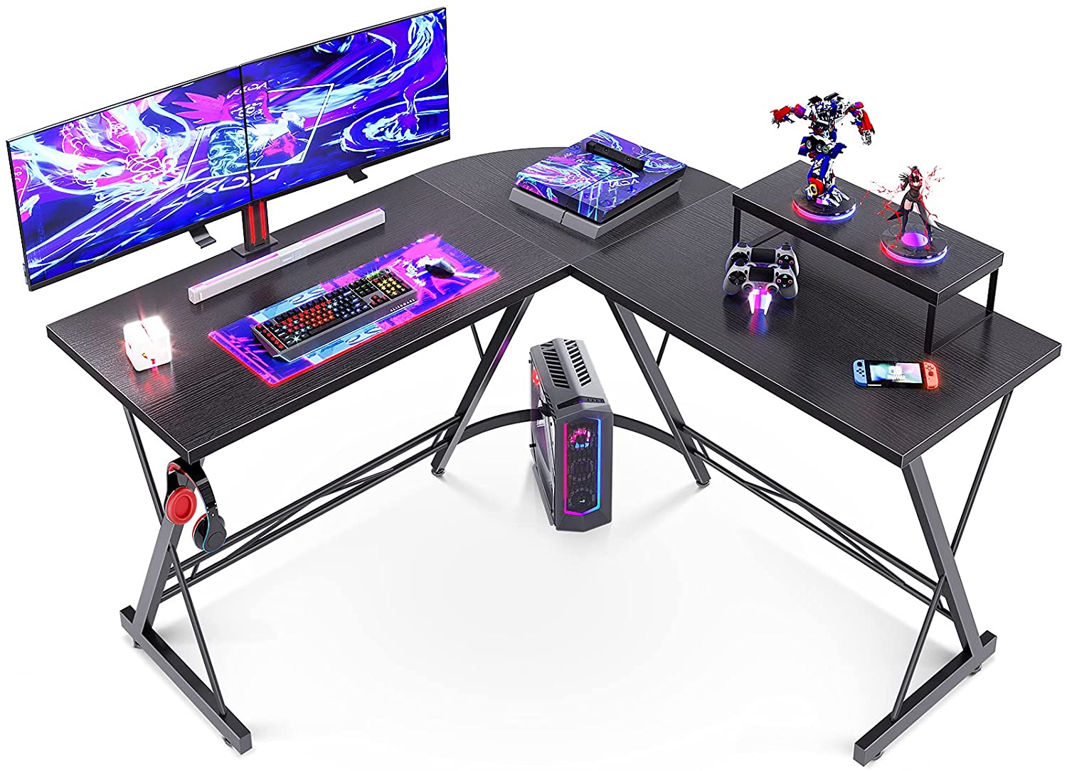 Computer Table : L Shaped Gaming Desk, Home Office Desk with Round Corner Computer table