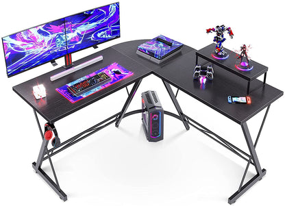 Computer Table : L Shaped Gaming Desk, Home Office Desk with Round Corner Computer table