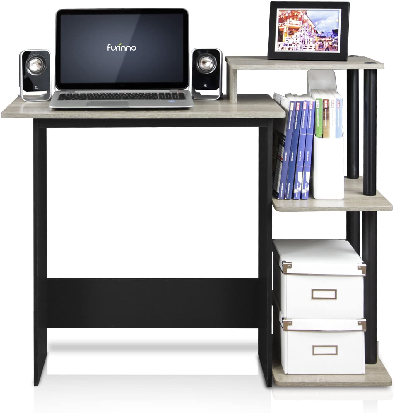 Computer Table: Notebook Computer Table with Square Side Shelves