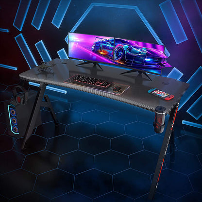 Computer Table: Y Shaped Gaming Computer Table with Cup Holder and Headphone Hook