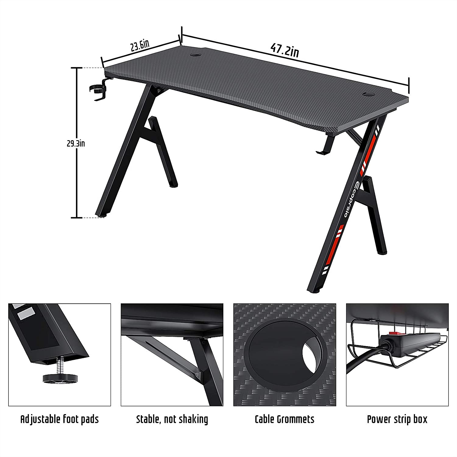 Computer Table: Y Shaped Gaming Computer Table with Cup Holder and Headphone Hook