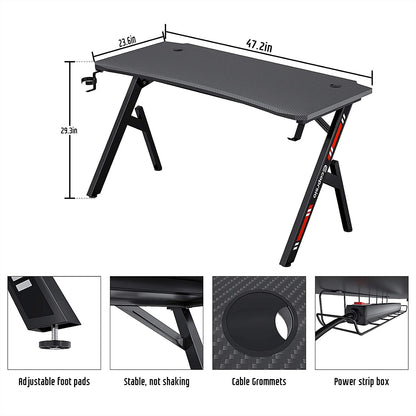 Computer Table: Y Shaped Gaming Computer Table with Cup Holder and Headphone Hook