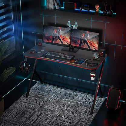 Computer Table: Y Shaped Gaming Computer Table with Cup Holder and Headphone Hook