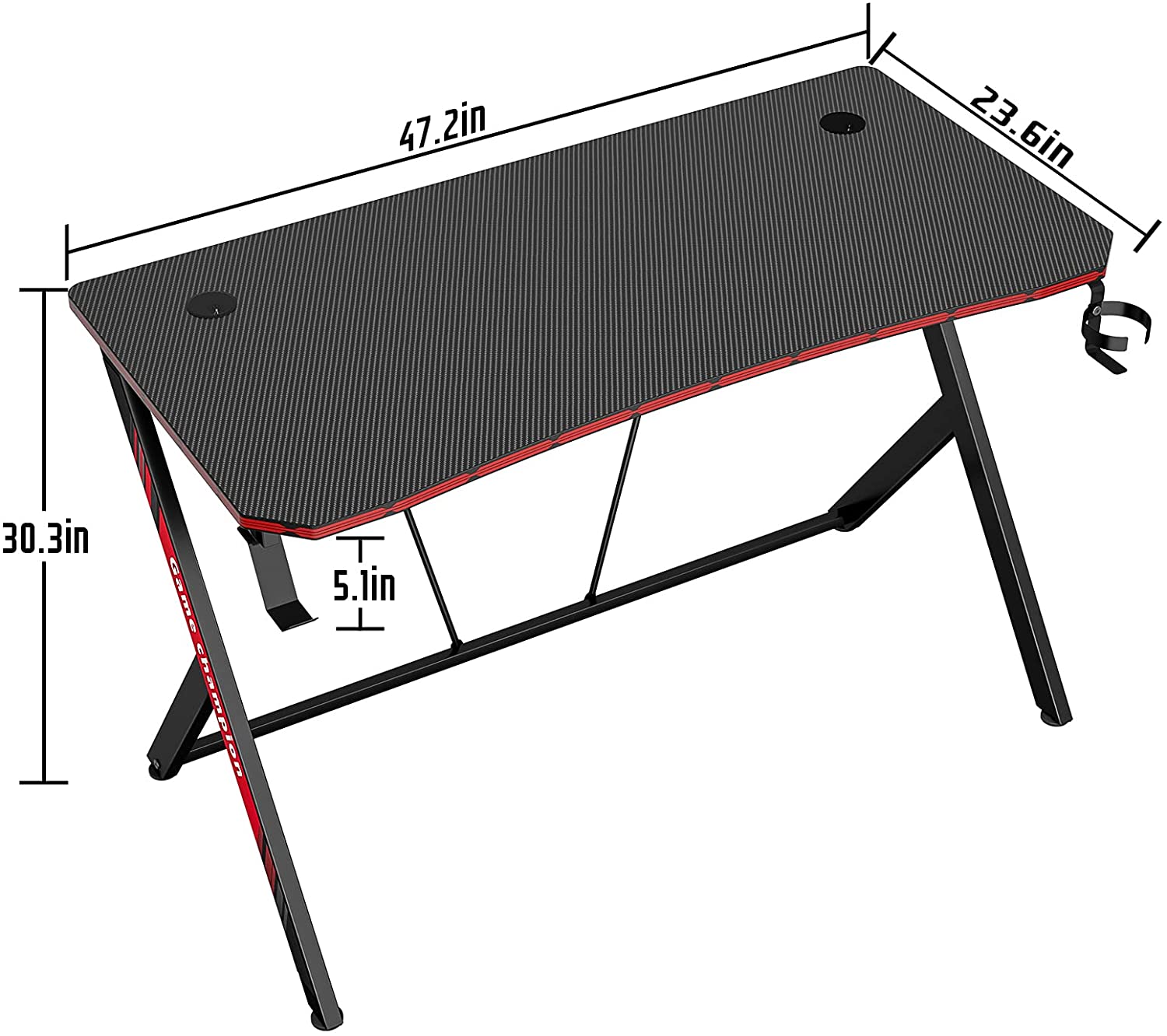 Computer Table: Y Shaped Gaming Computer Table with Cup Holder and Headphone Hook