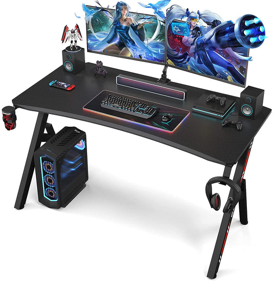 Computer Table: Y Shaped Gaming Computer Table with Cup Holder and Headphone Hook