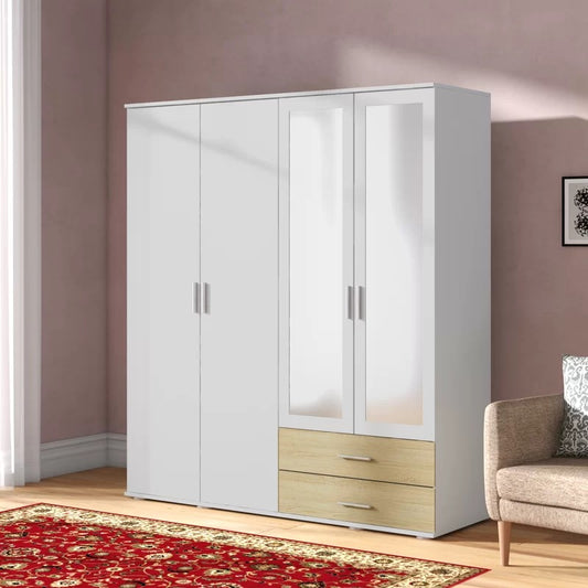 4 Door Wardrobe: Contemporary 4 Door Solid + Manufactured Wood Wardrobe
