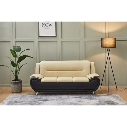 Couch: 77'' Faux Leather Round Arm Sofa
