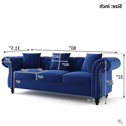 Couch: 80'' Rolled Arm Chesterfield Sofa