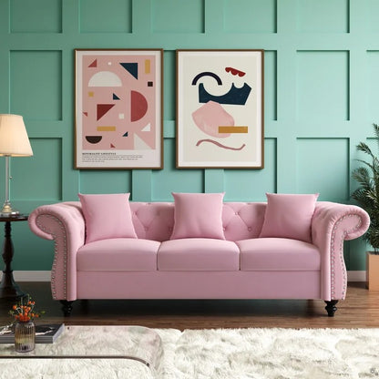 Couch: 80'' Rolled Arm Chesterfield Sofa
