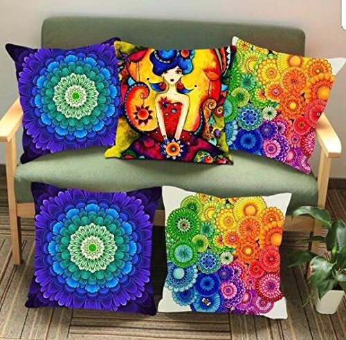 Cushion Covers: 5 Multi Colored Decorative Hand Made Cotton Cushion Covers