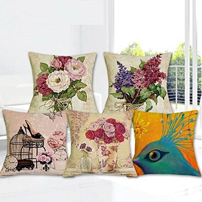 Cushion Covers: 5 Multi Colored Decorative Hand Made Cotton Cushion Covers