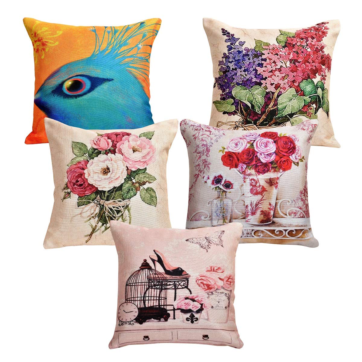 Cushion Covers: 5 Multi Colored Decorative Hand Made Cotton Cushion Covers