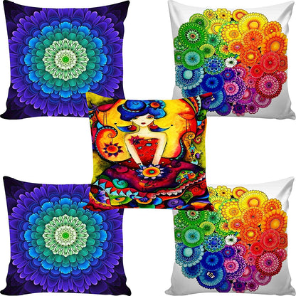 Cushion Covers: 5 Multi Colored Decorative Hand Made Cotton Cushion Covers